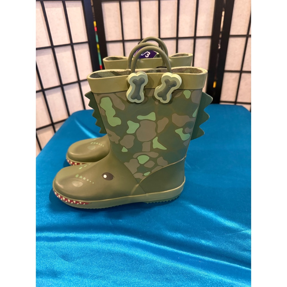 Member's Mark Toddler Dino Rain Boots Green Camo Waterproof Size 2/3 NWOT
